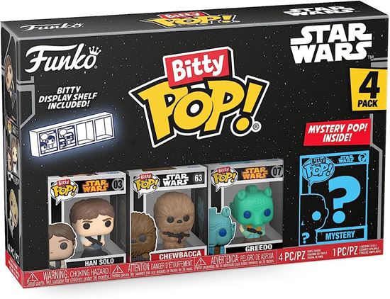 Foto de Star Wars Funko Bitty POP! Pack 4 Figuras Han Solo, Chewbacca, Greedo + 1 Mystery 2,5 cm